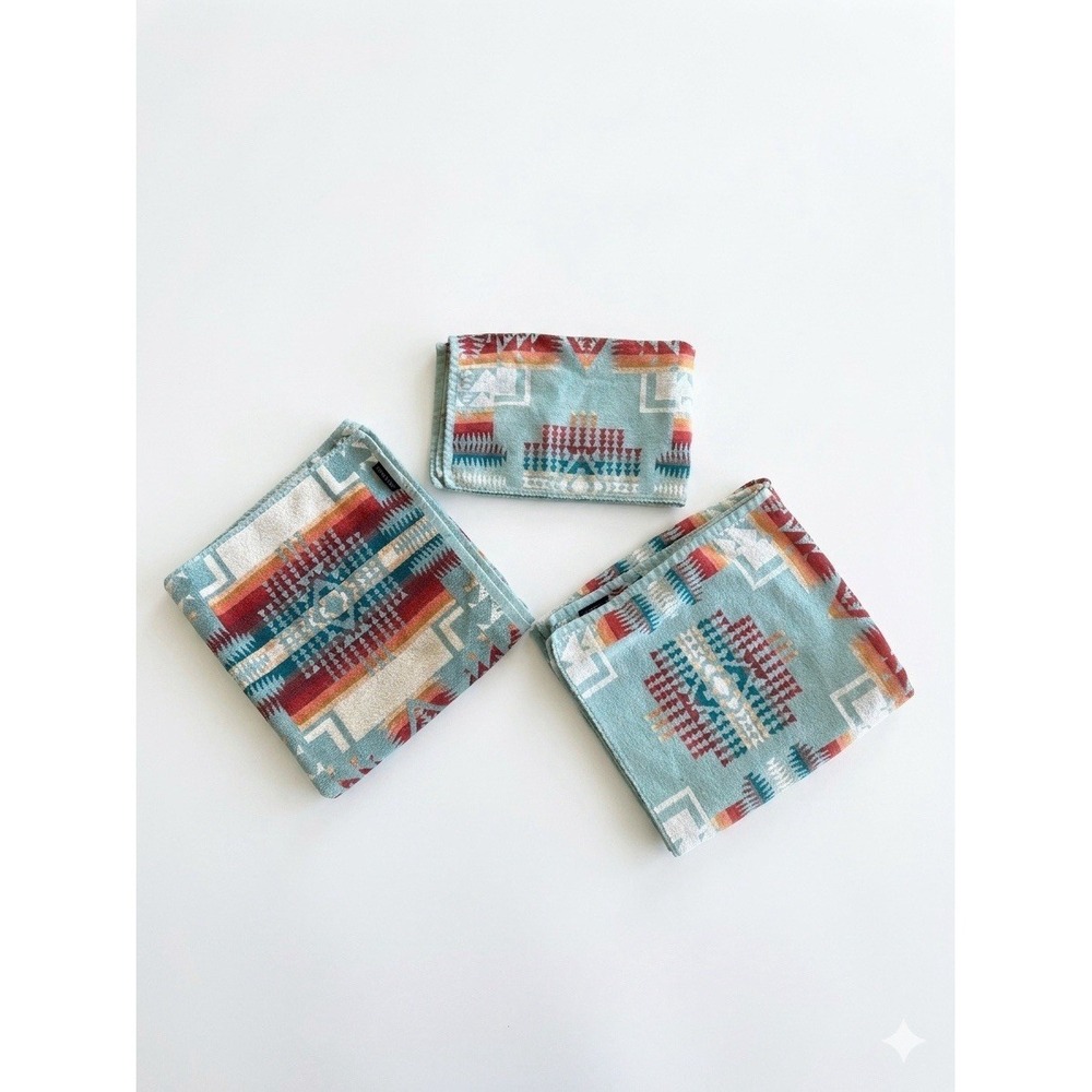 Pendleton Home 3 Piece Towel Set 100% Cotton Aztec Western Turquoise Rust